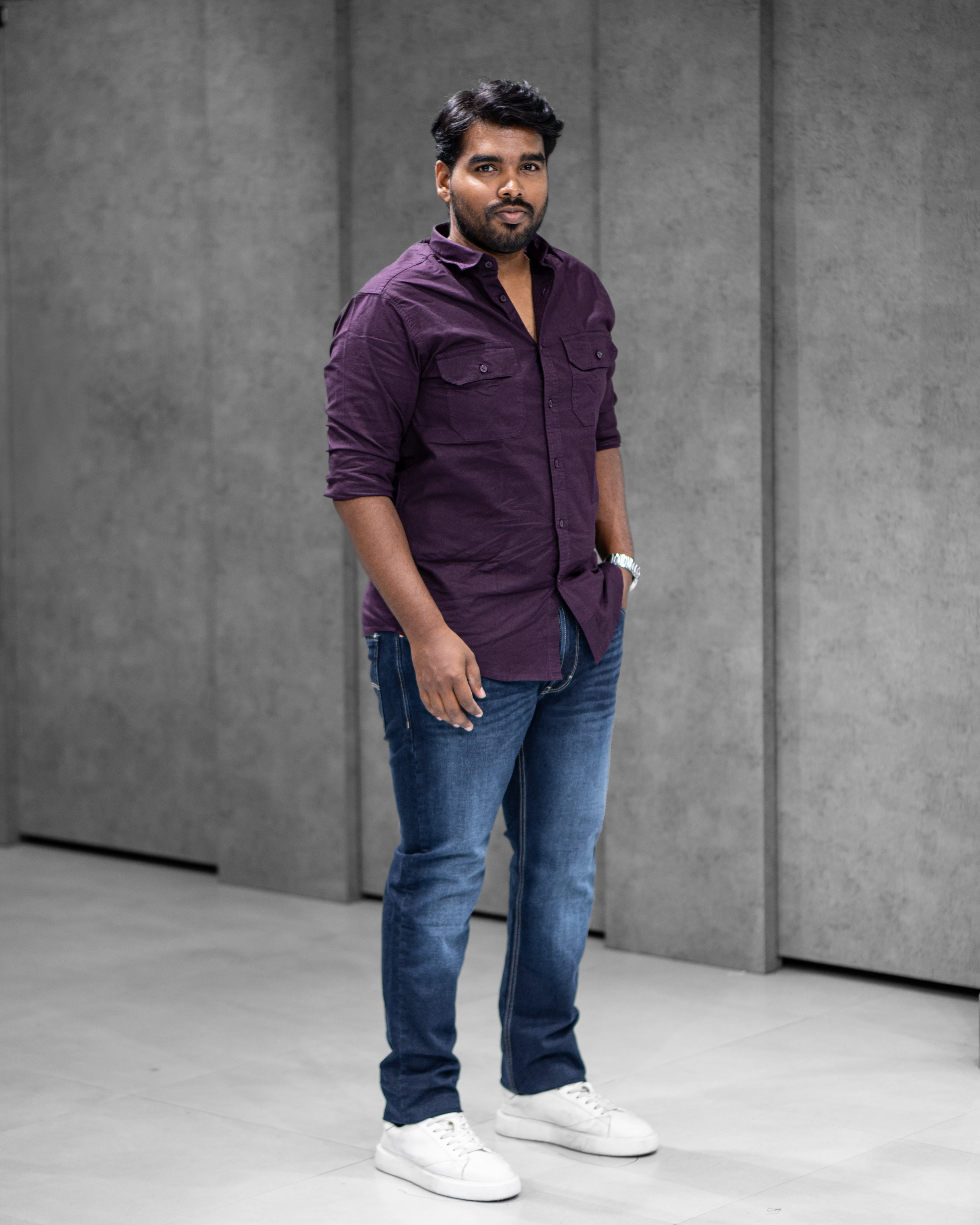 Wine Double Pocket Cotton Shirt - Menly Clothing
