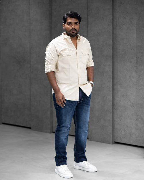 Classic Cream Double Pocket Cotton Shirt - Menly Clothing