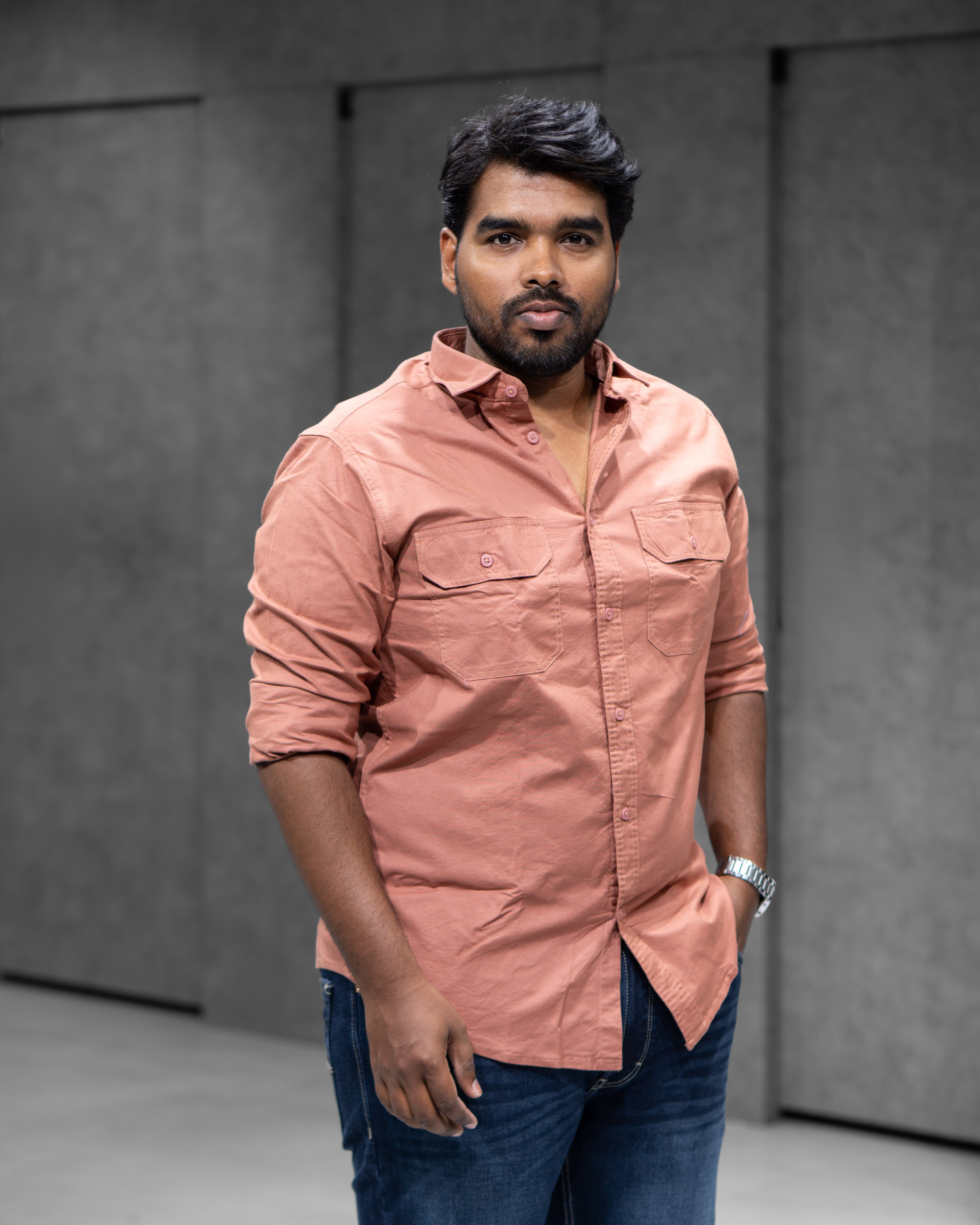 Brick Orange Double Pocket Cotton Shirt