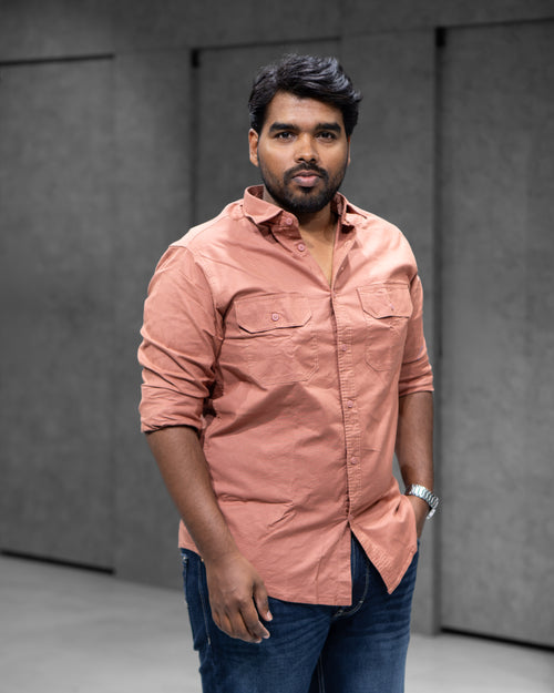 Brick Orange Double Pocket Cotton Shirt