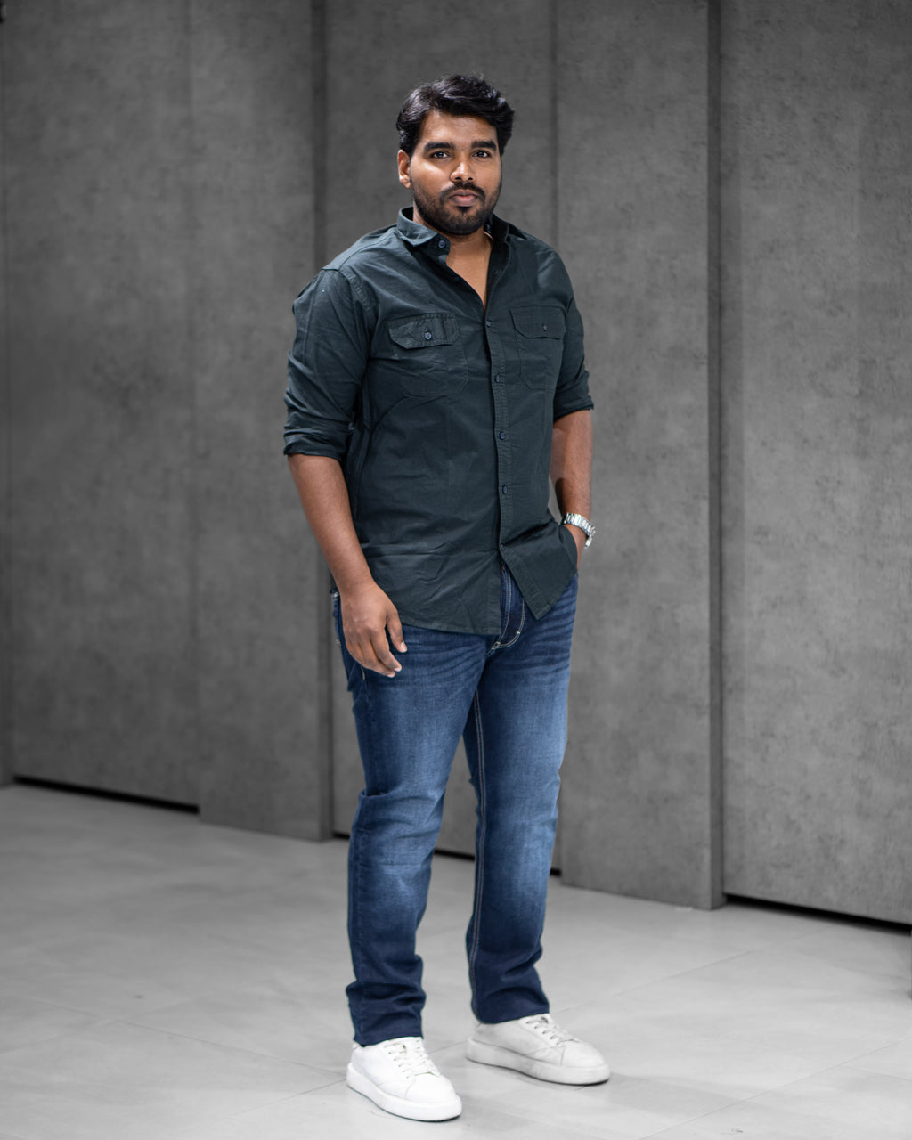 Forest Green Double Pocket Cotton Shirt