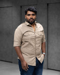 Sand Beige Double Pocket Cotton Shirt - Menly Clothing