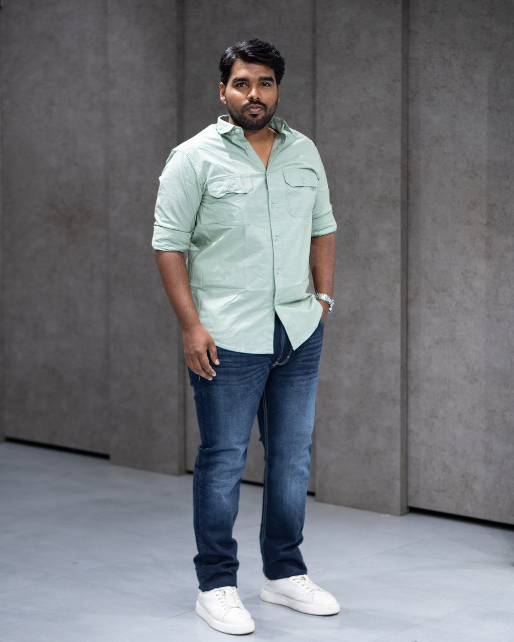 Mint Green Double Pocket Cotton Shirt - Menly Clothing