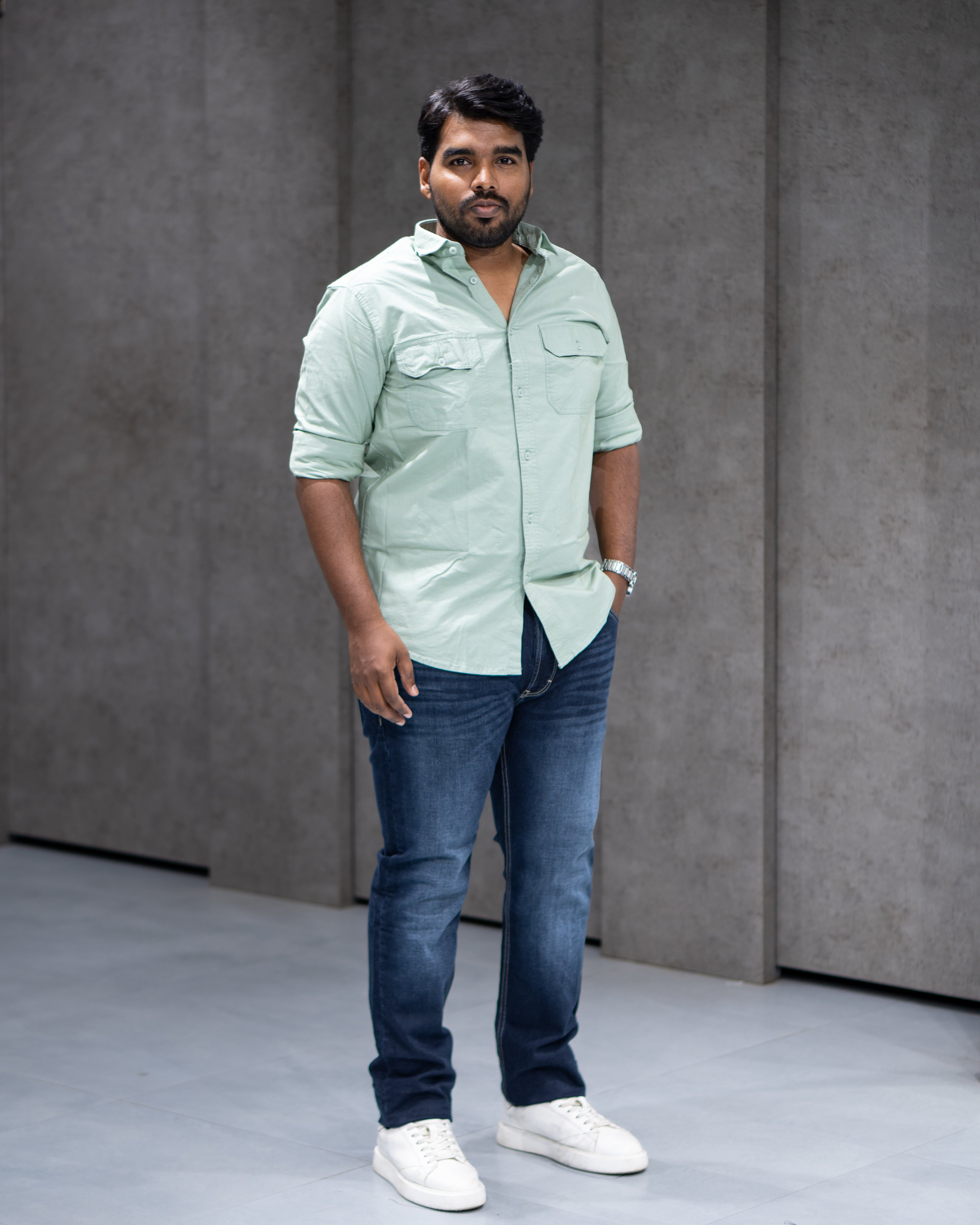 Mint Green Double Pocket Cotton Shirt - Menly Clothing