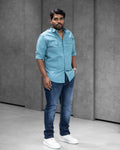 Teal Blue Double Pocket Cotton Shirt