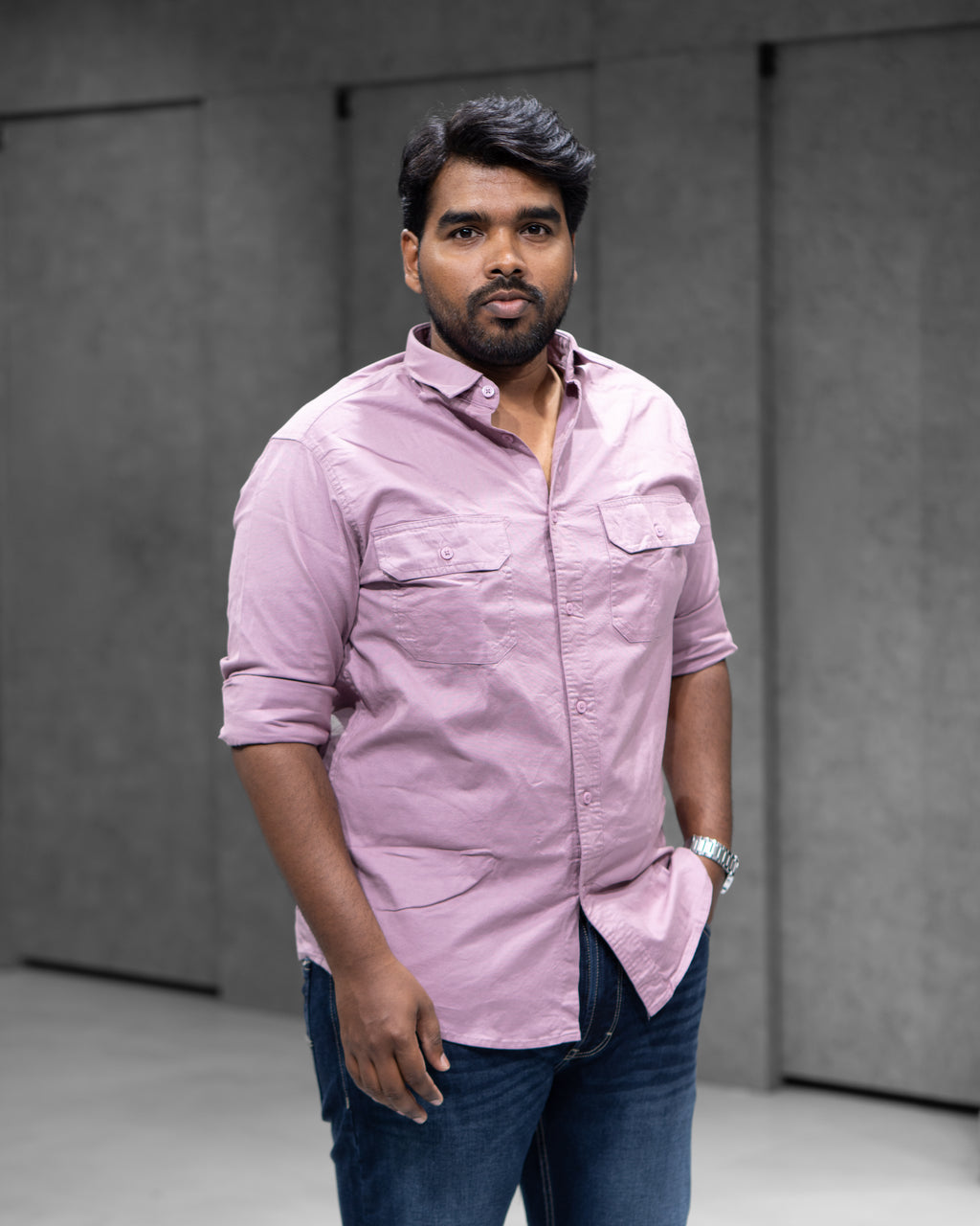 Dusty Pink Double Pocket Cotton Shirt
