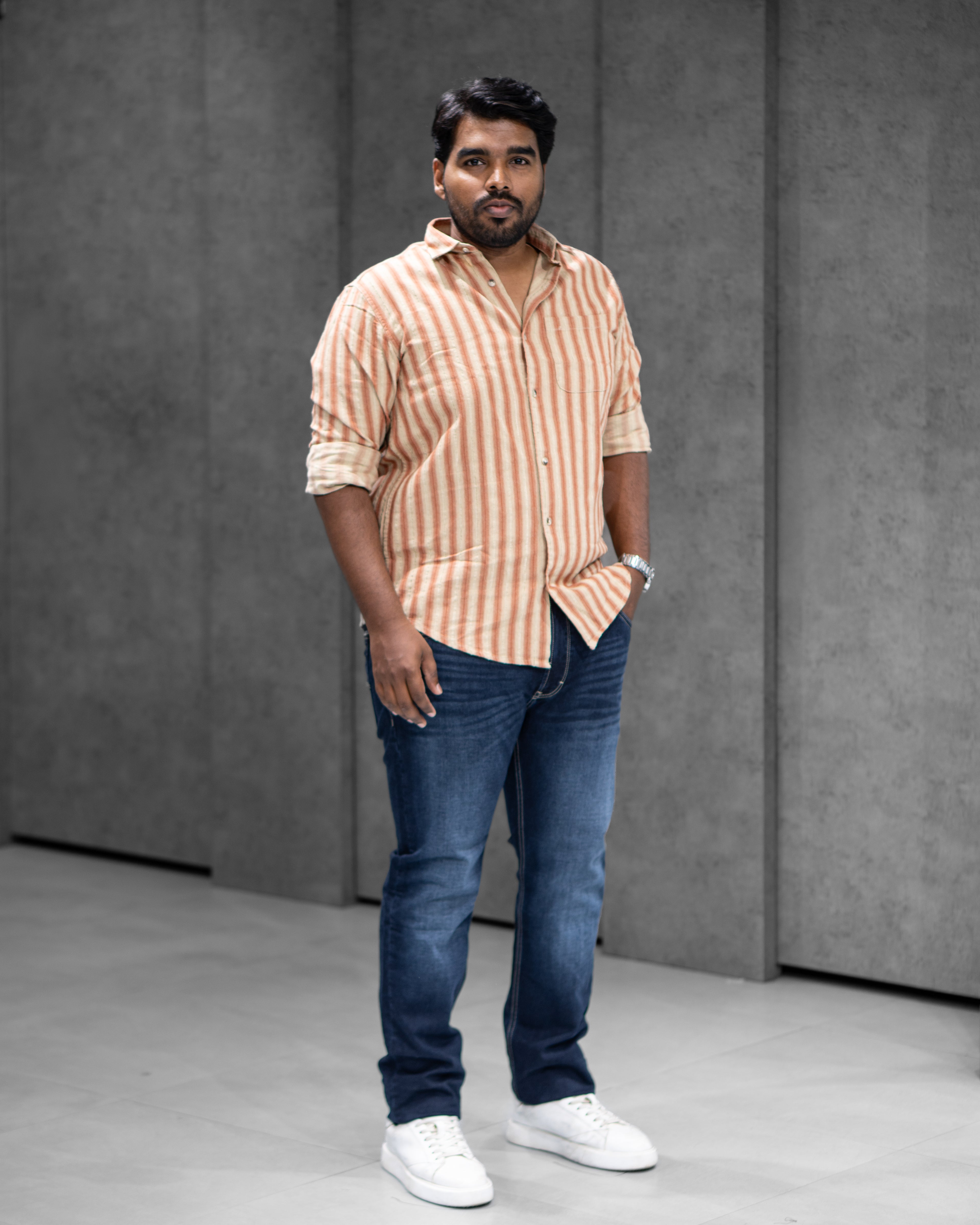 Rust Beige Striped Full Sleeve Shirt - Menly Clothing