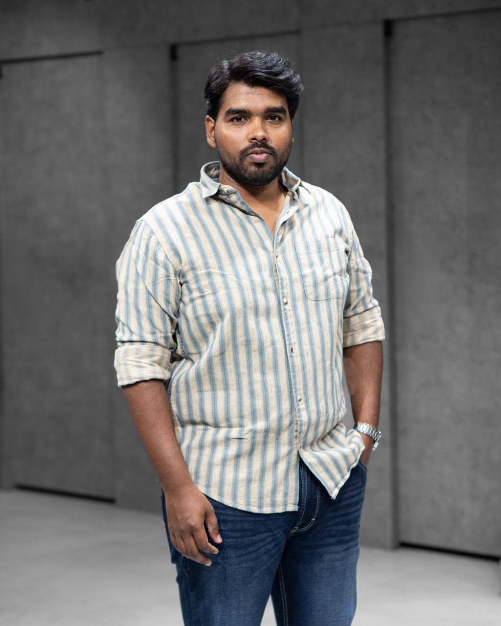 Sky Blue Striped Full Sleeve Shirt - Menly Clothing