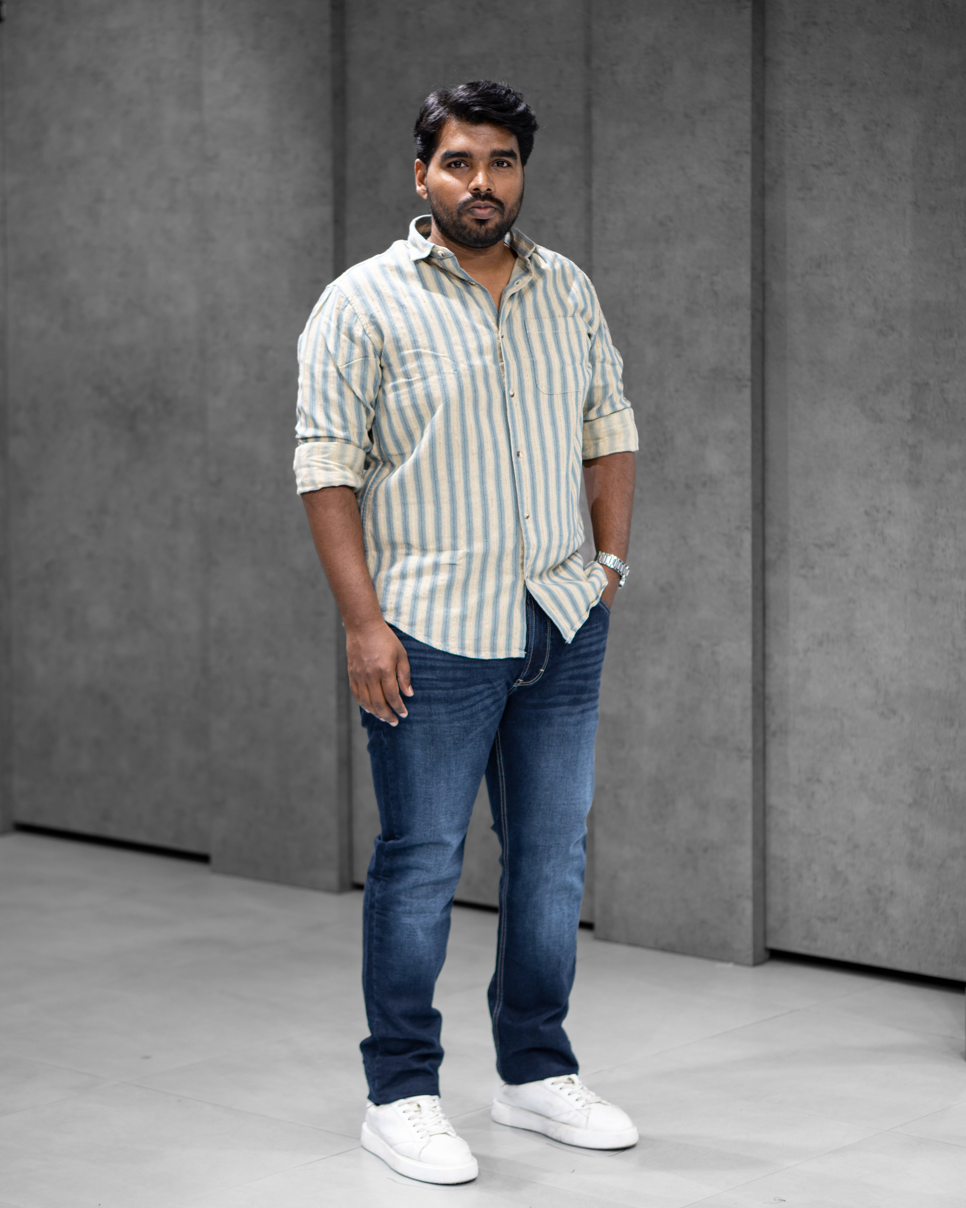 Sky Blue Striped Full Sleeve Shirt - Menly Clothing