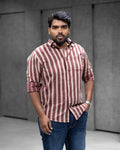 Maroon Beige Striped Full Sleeve Shirt - Menly Clothing