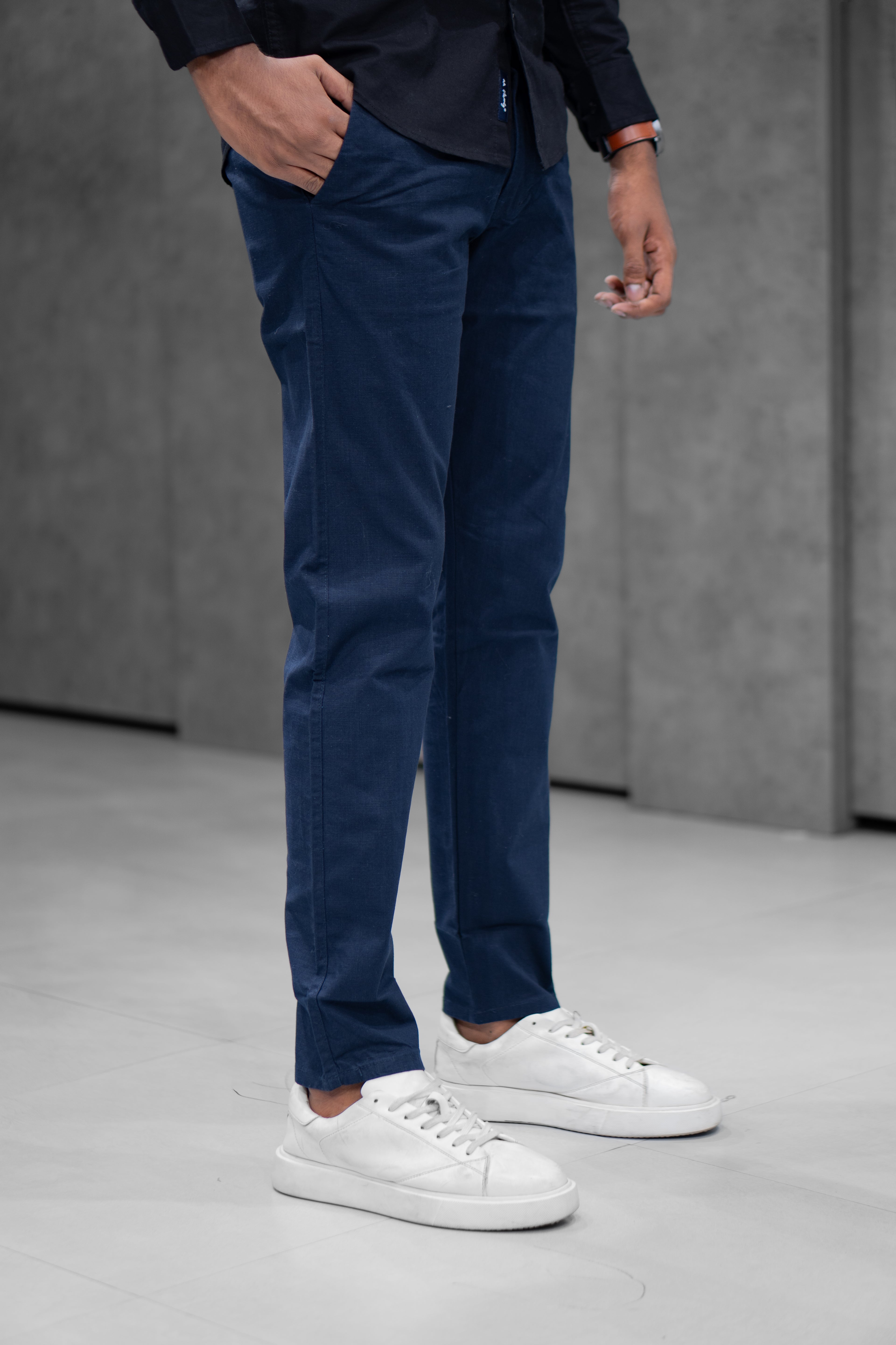Navy Blue Linen Pants - Menly Clothing
