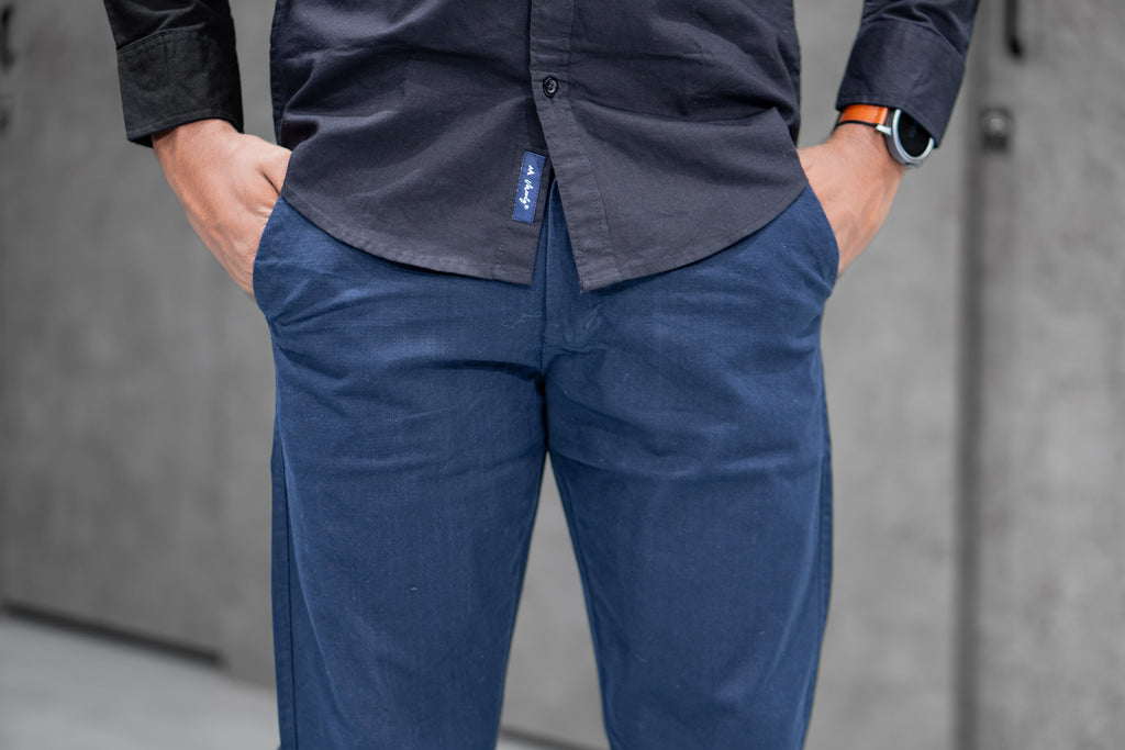 Navy Blue Linen Pants - Menly Clothing