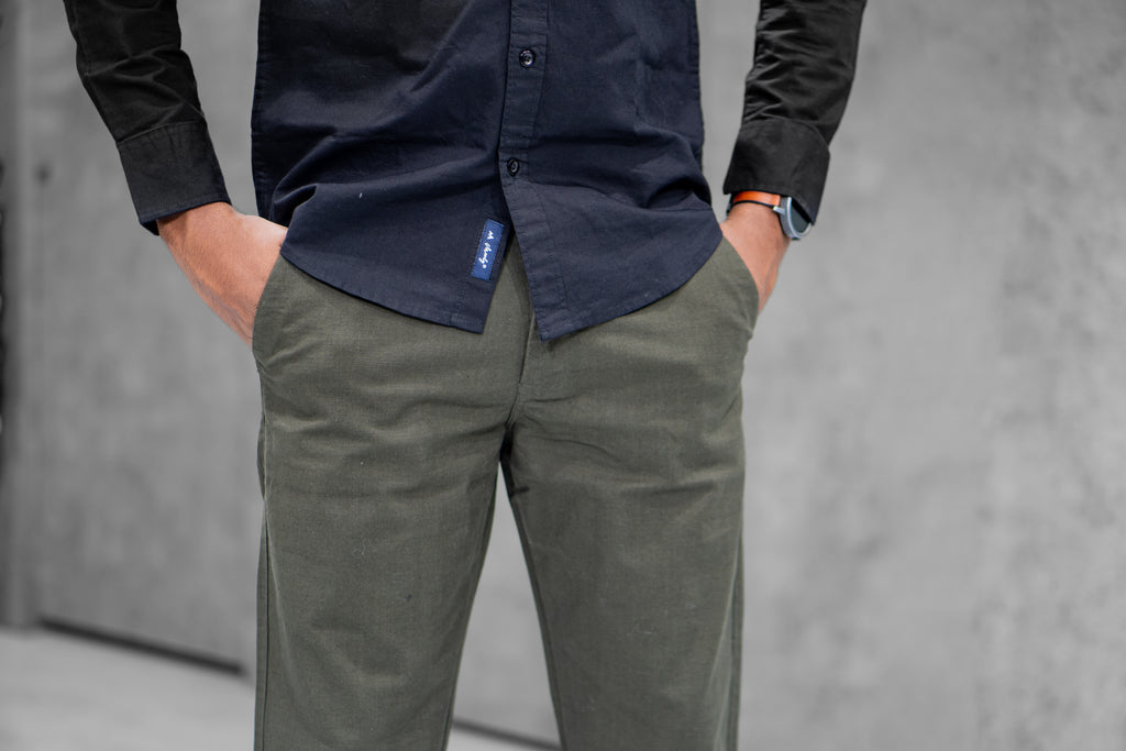 Dark Olive Linen Pants - Menly Clothing