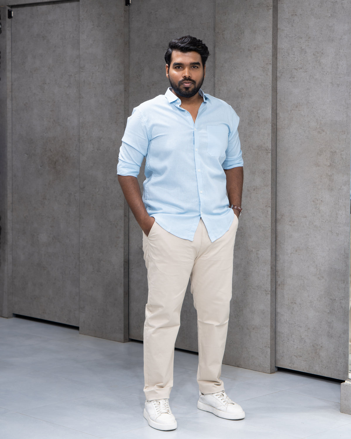 Sky Blue Linen Solid Shirt