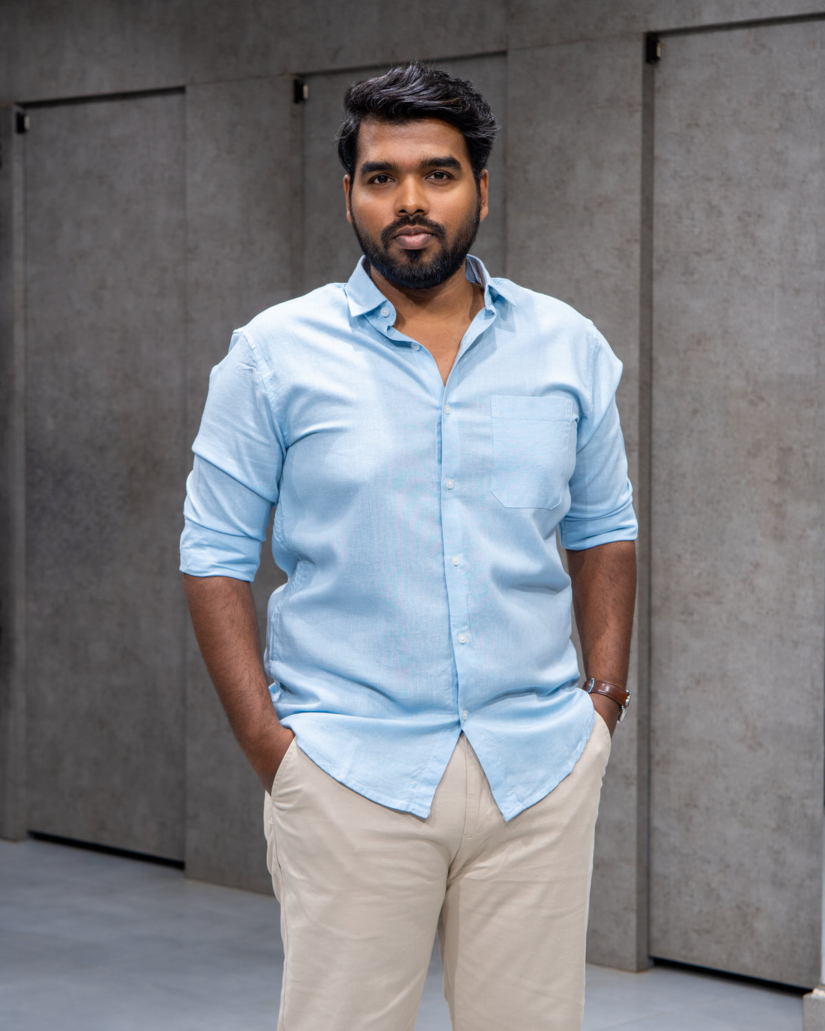 Sky Blue Linen Solid Shirt