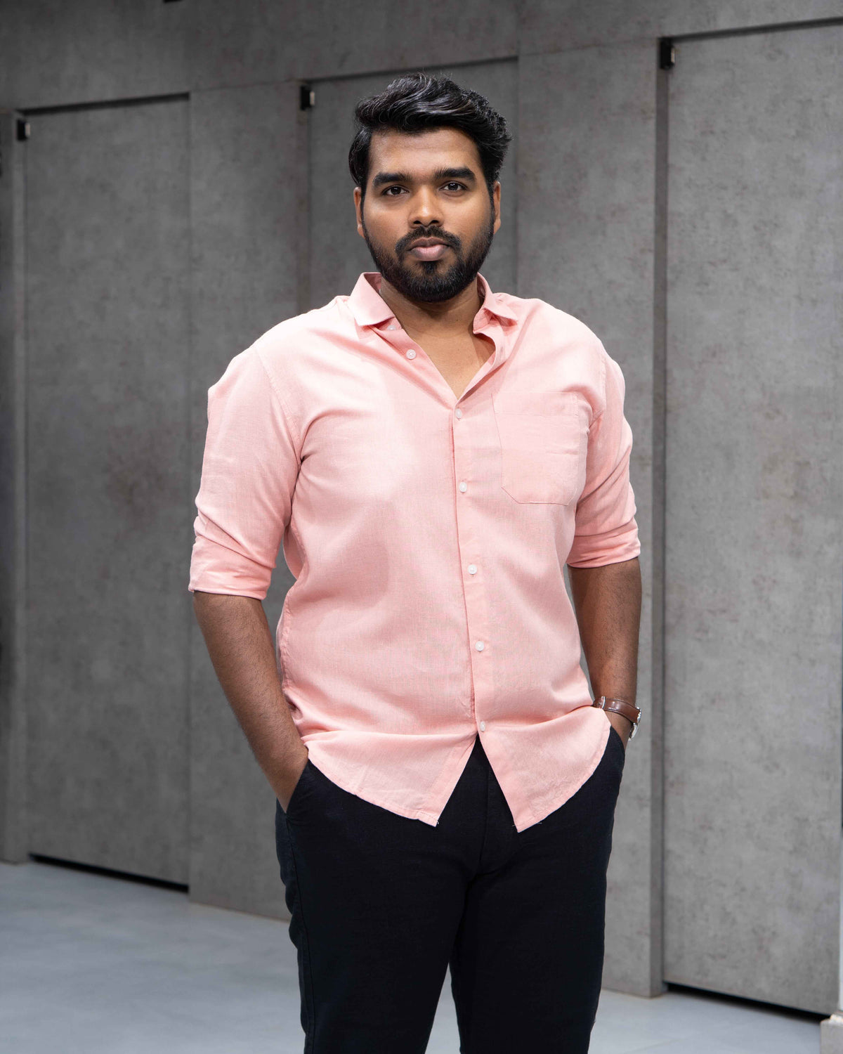 Light Pink Linen Solid Shirt