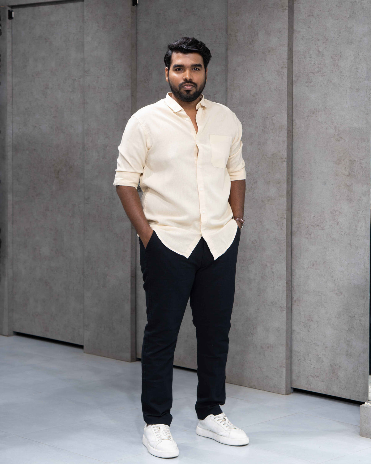 Cream Linen Solid Shirt