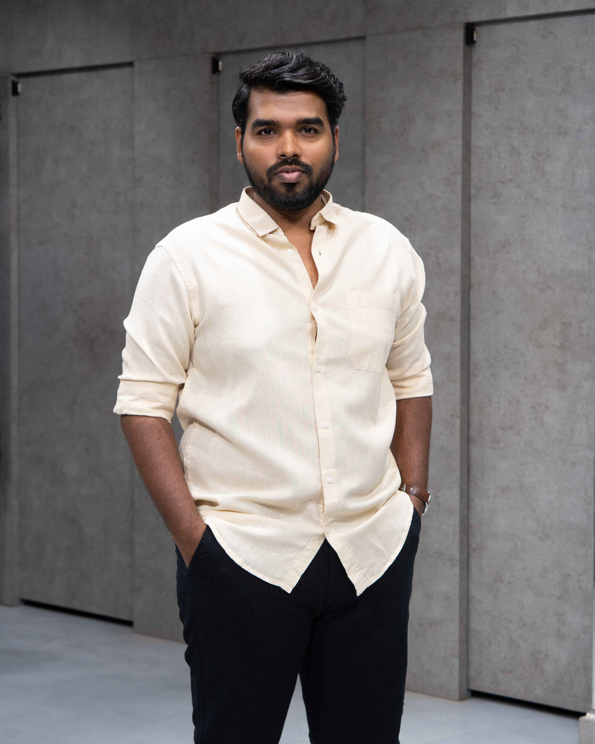 Cream Linen Solid Shirt