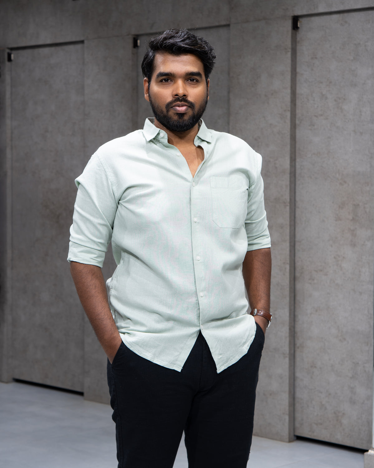 Mint Green Linen Solid Shirt
