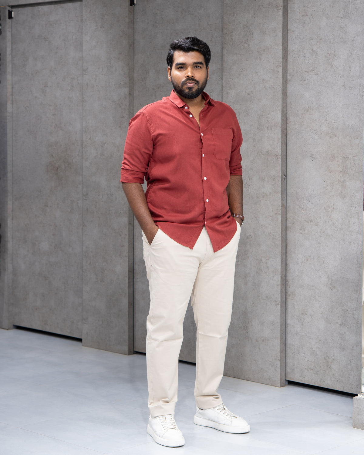 Brick Red Linen Solid Shirt