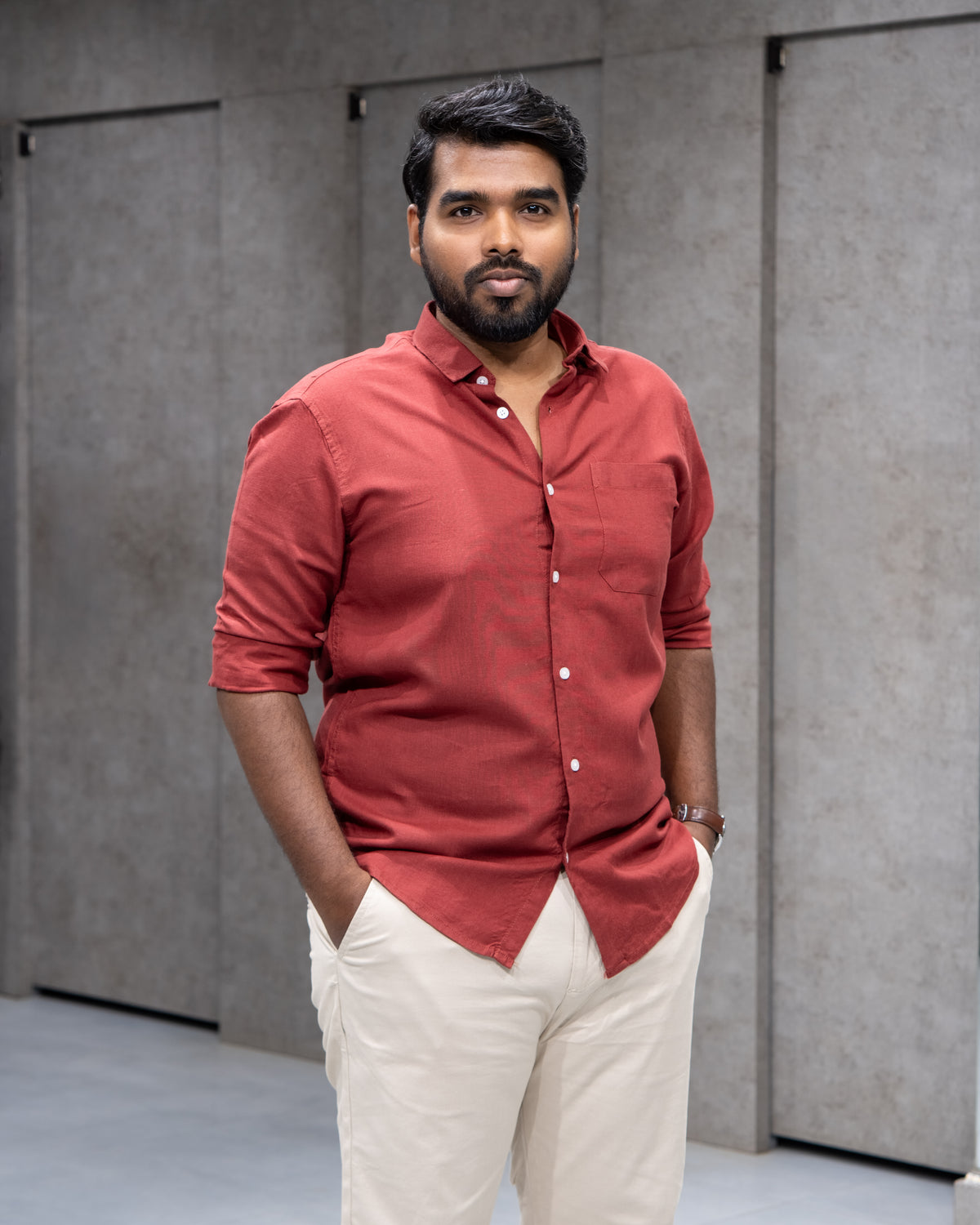 Brick Red Linen Solid Shirt