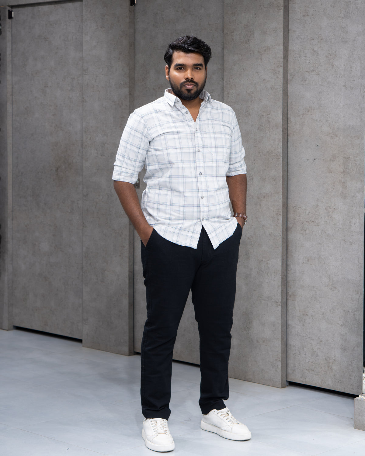 Menly Light Blue Plaid Cotton Shirt