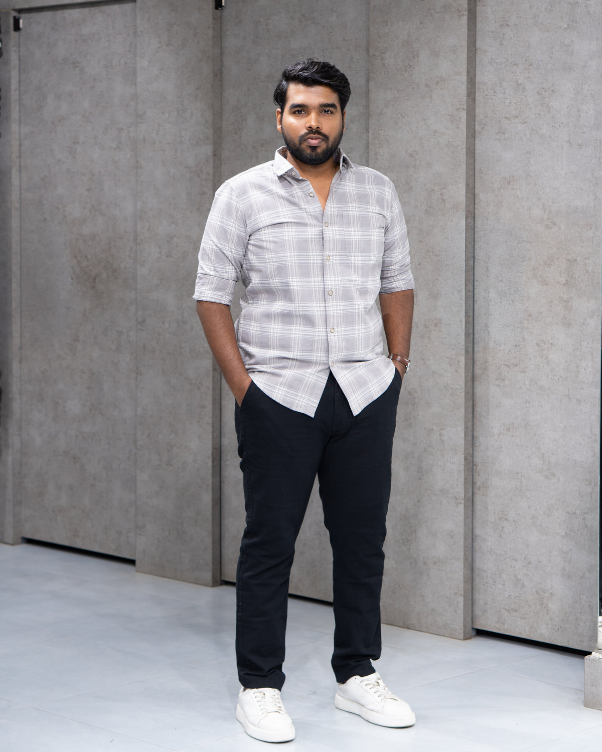 Menly Grey Plaid Cotton Shirt