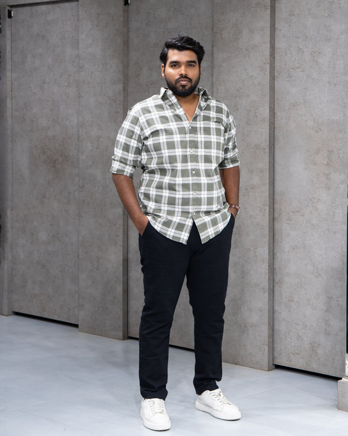 Menly Olive Plaid Cotton Shirt