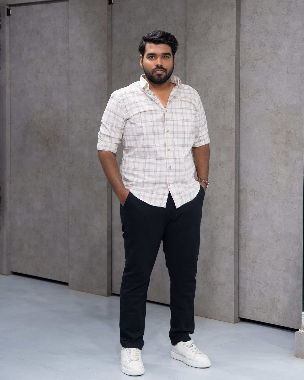 Menly Cream Plaid Cotton Shirt