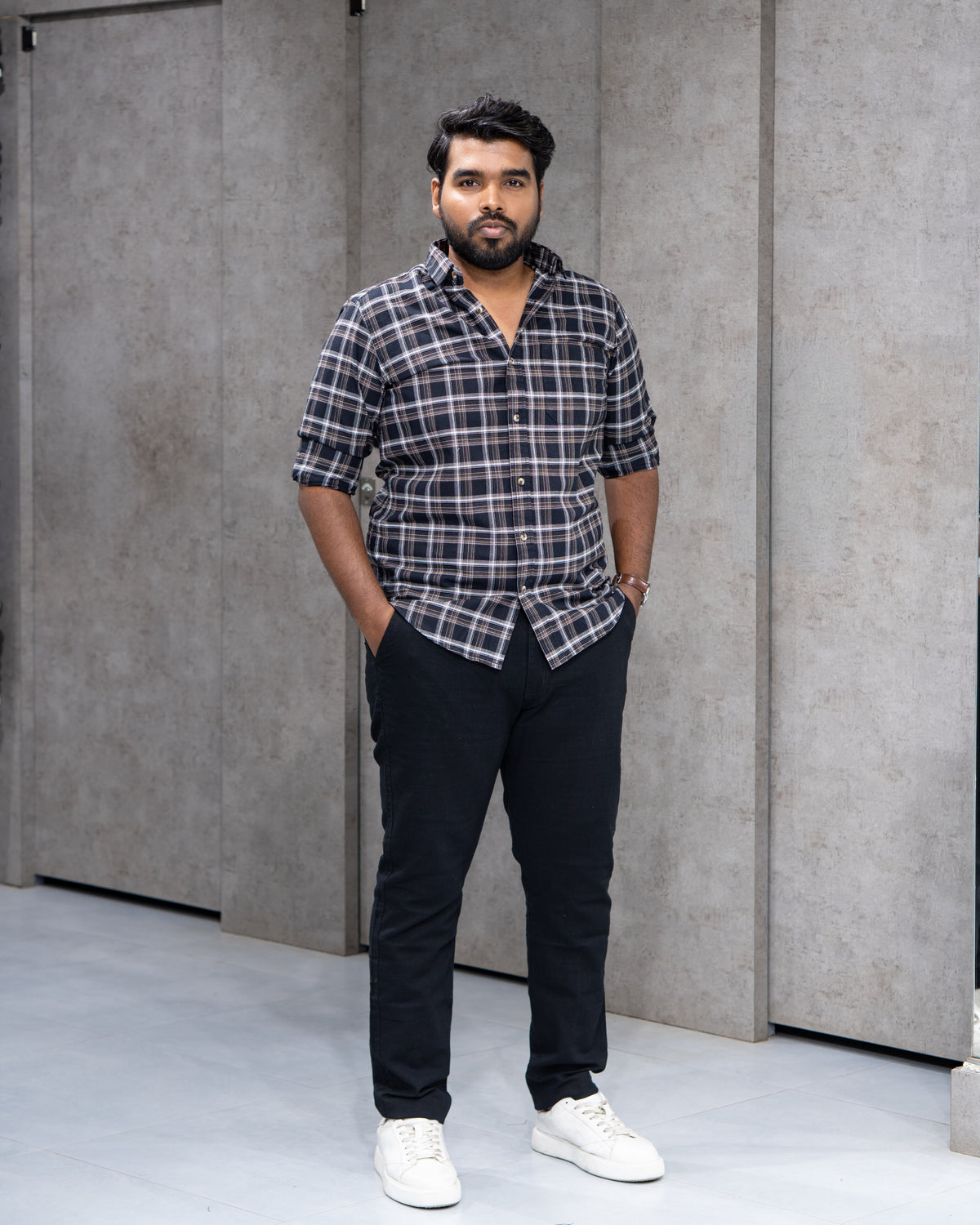 Menly Black Plaid Cotton Shirt