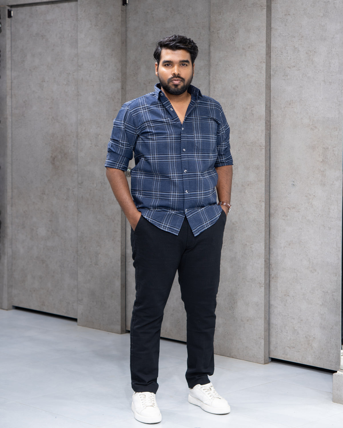Menly Navy Plaid Cotton Shirt