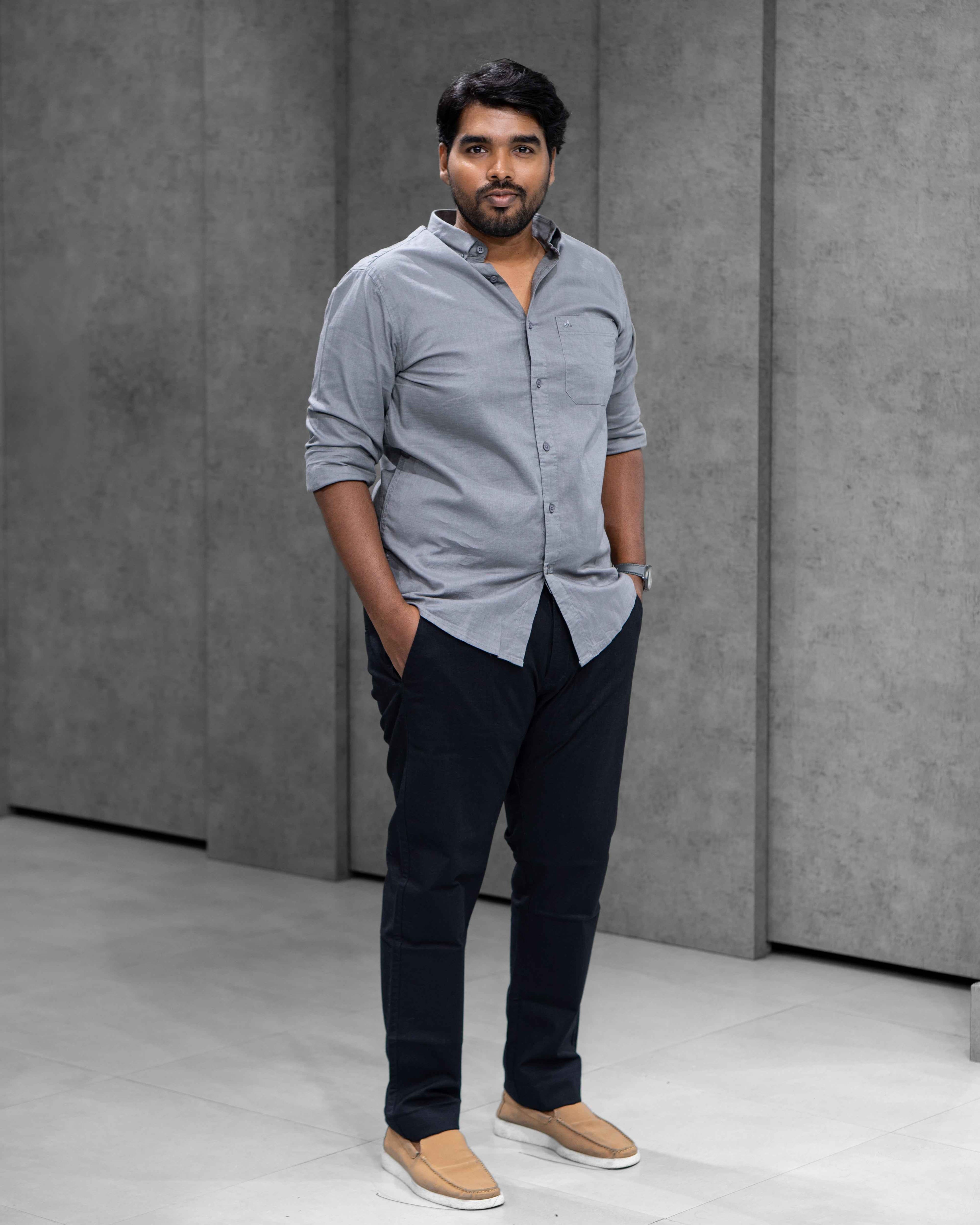 Menly Steel Grey Cotton Linen Shirt
