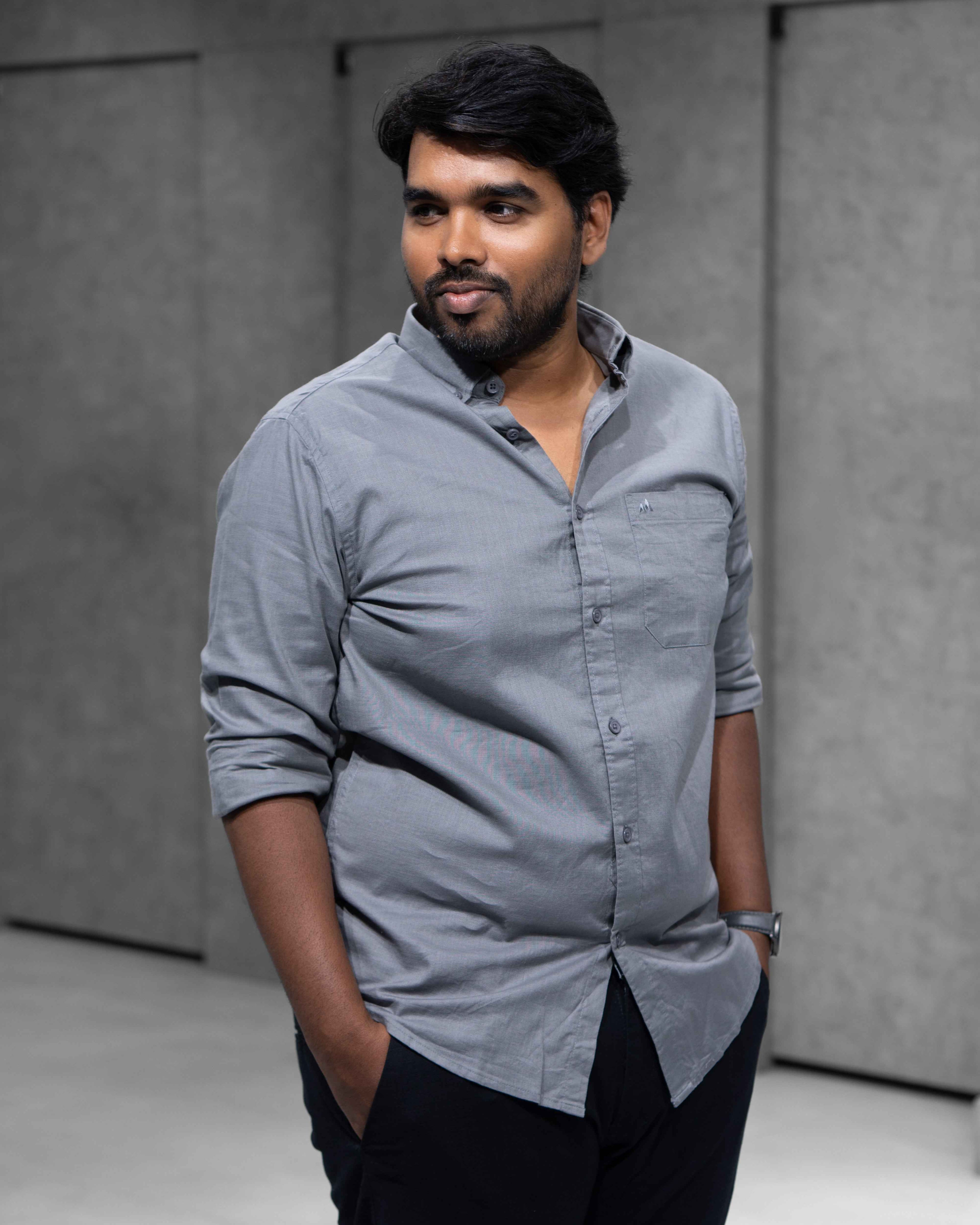 Menly Steel Grey Cotton Linen Shirt