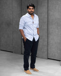 Menly Powder Blue Cotton Linen Shirt