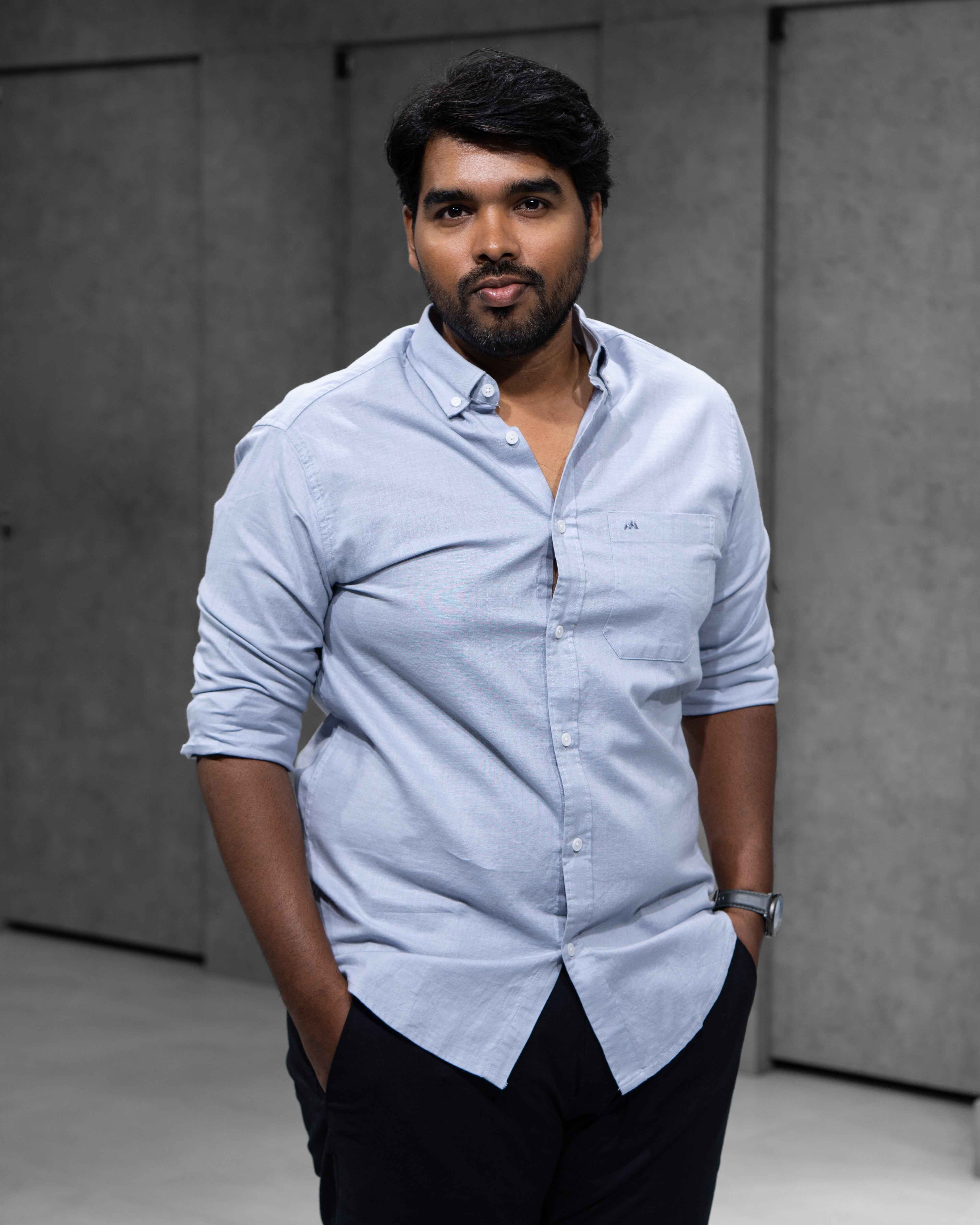 Menly Powder Blue Cotton Linen Shirt
