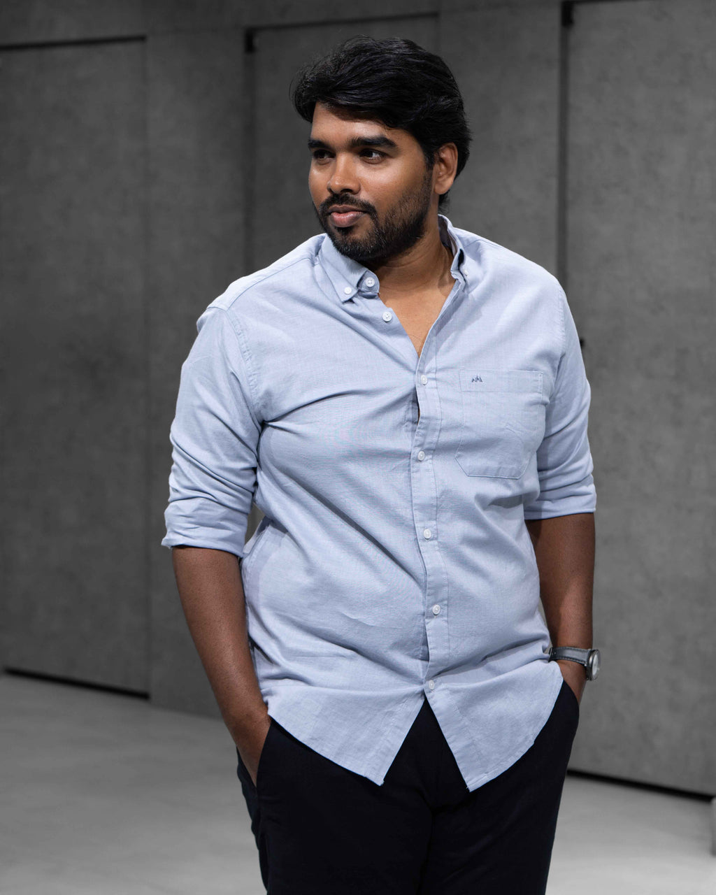 Menly Powder Blue Cotton Linen Shirt