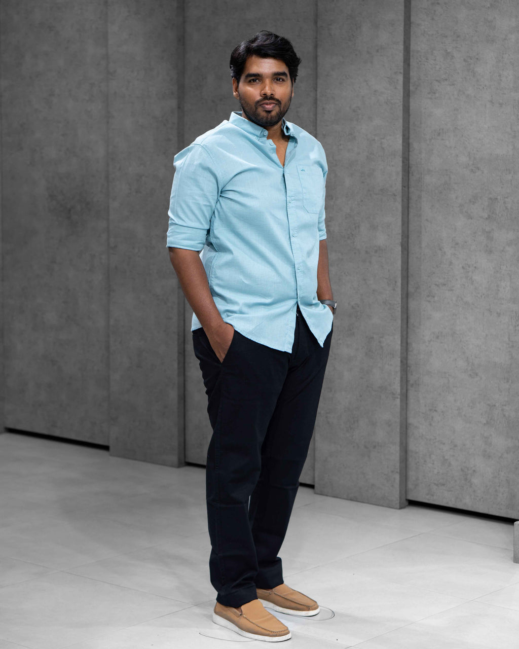 Menly Aqua Blue Cotton Linen Shirt