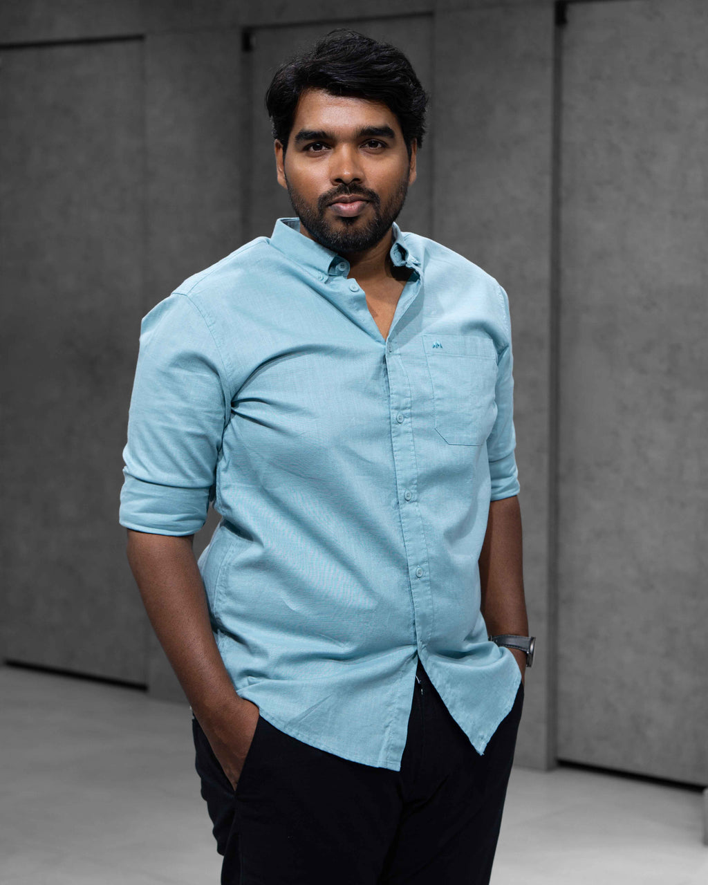 Menly Aqua Blue Cotton Linen Shirt