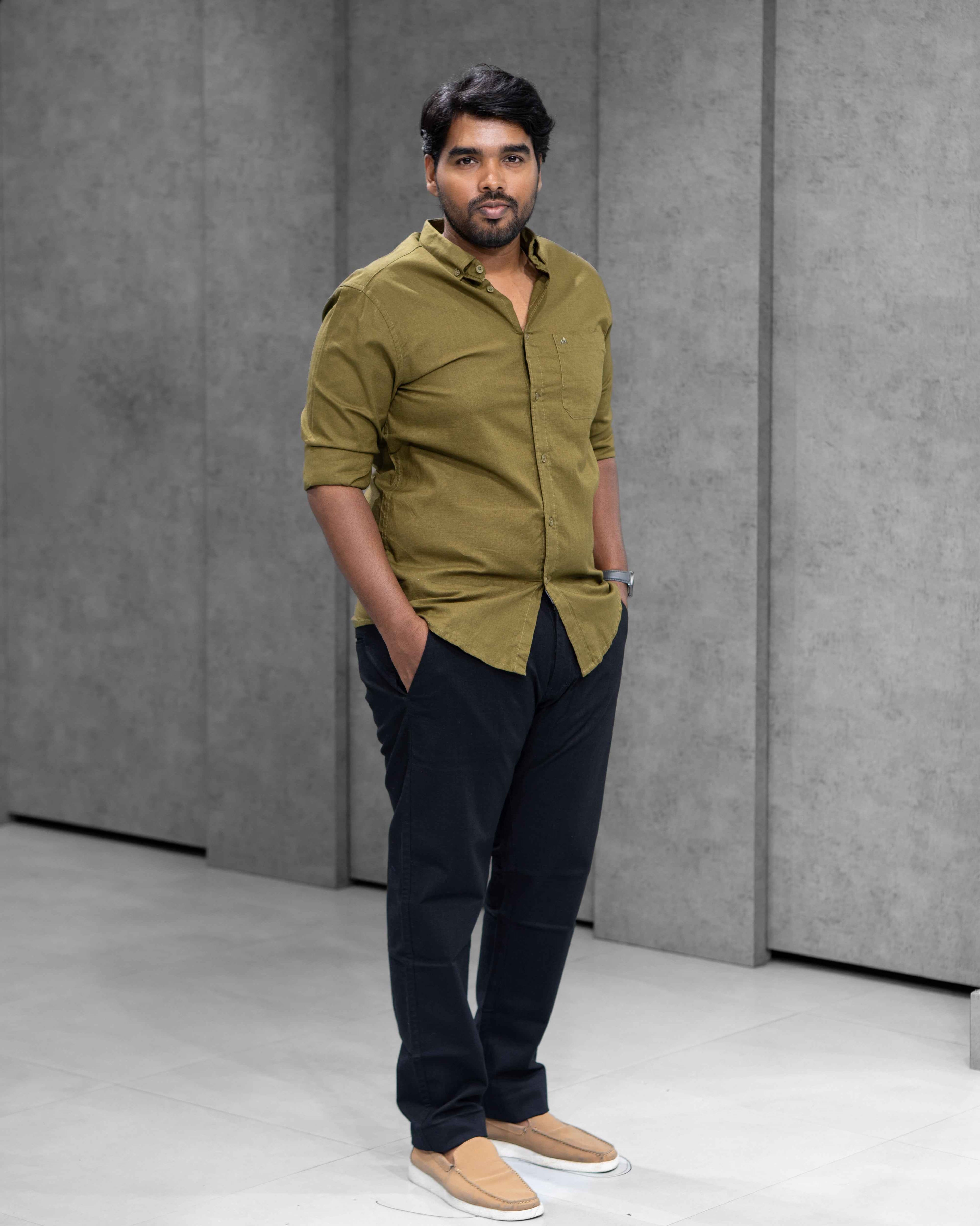 Menly Olive Green Cotton Linen Shirt