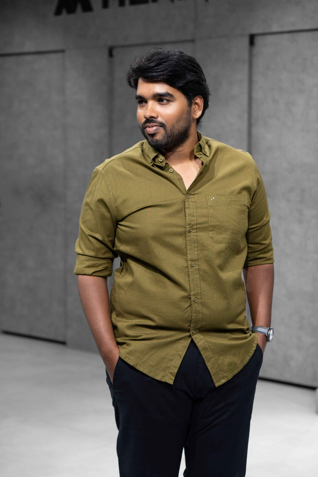 Menly Olive Green Cotton Linen Shirt