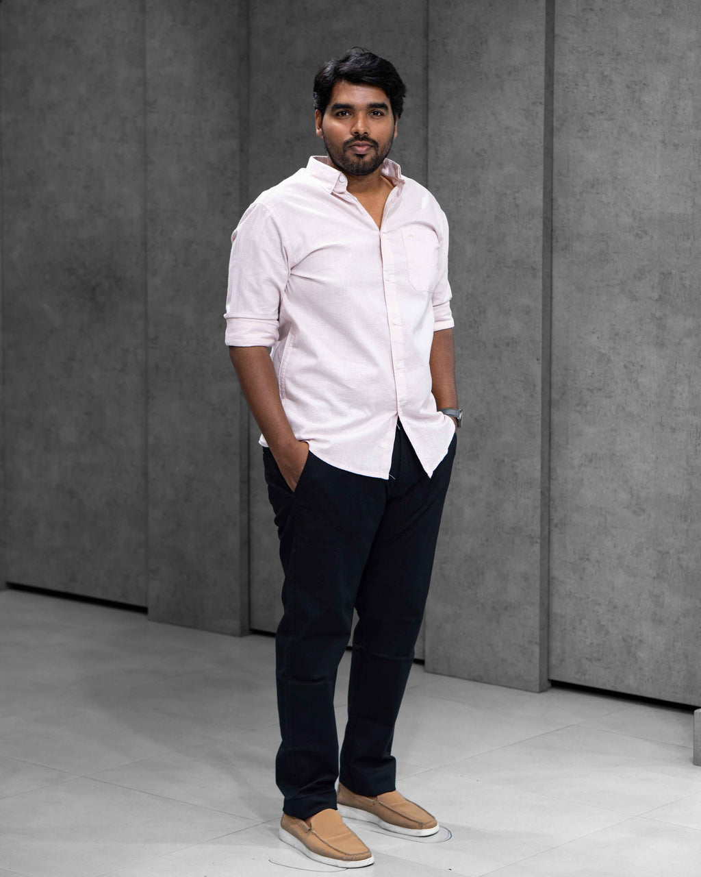Menly Blush Pink Cotton Linen Shirt