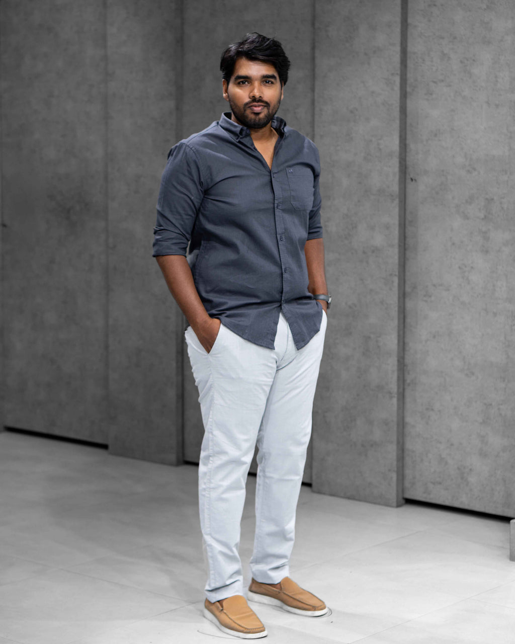 Menly Charcoal Grey Cotton Linen Shirt
