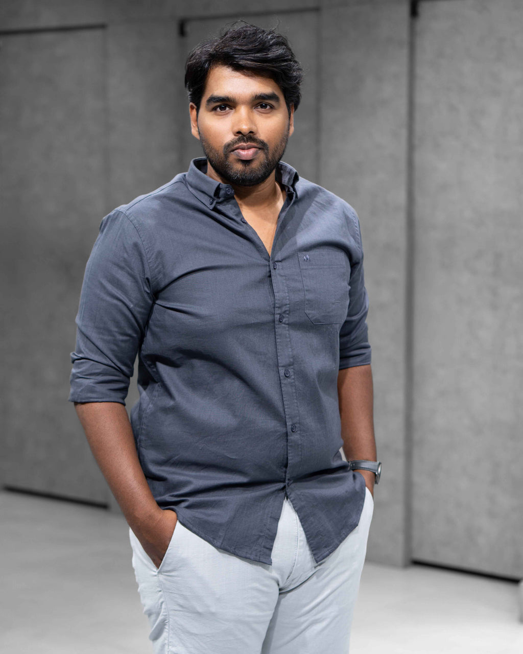 Menly Charcoal Grey Cotton Linen Shirt