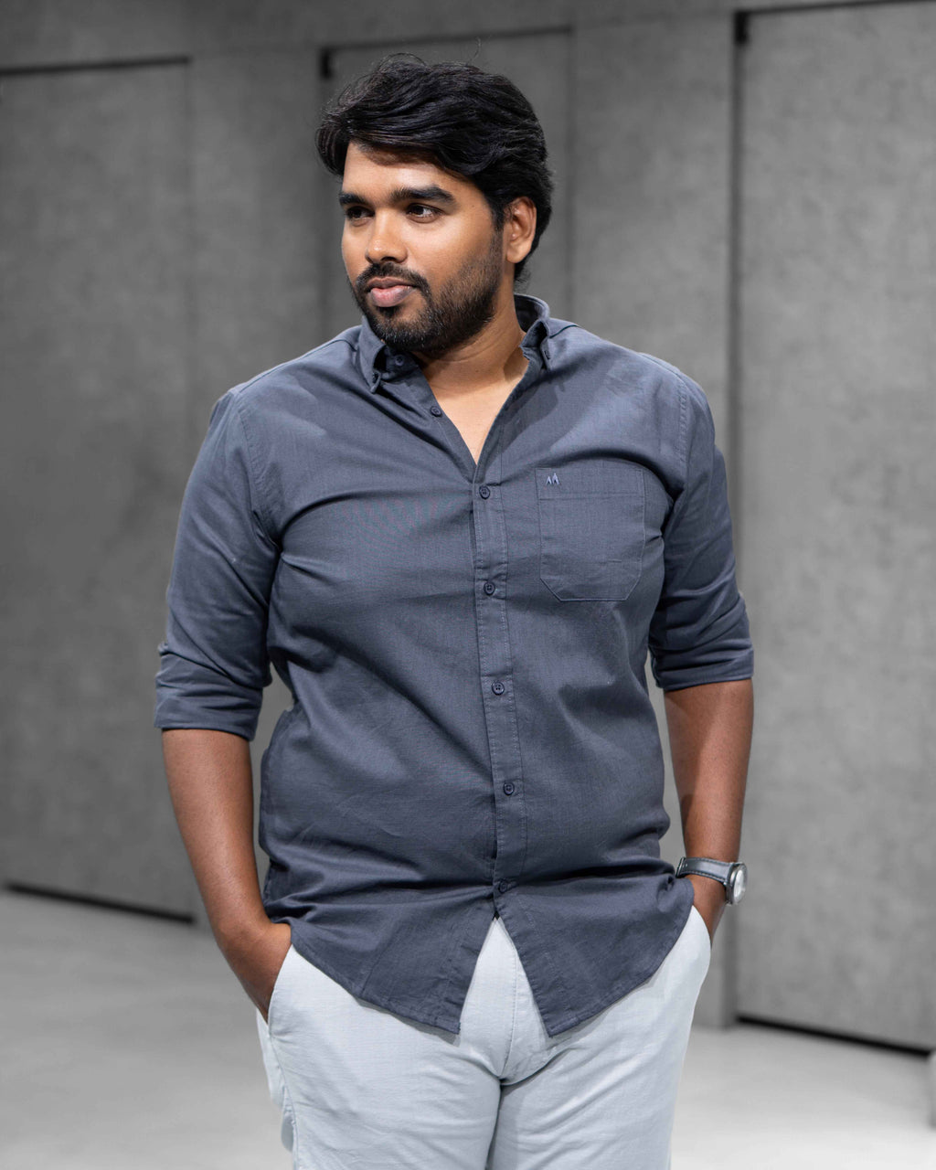 Menly Charcoal Grey Cotton Linen Shirt
