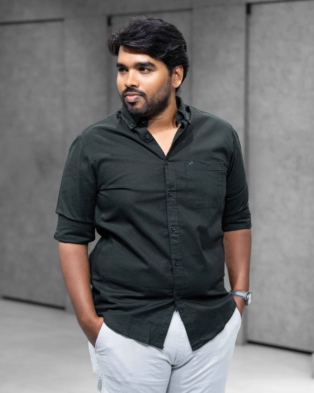 Menly Forest Green Cotton Linen Shirt