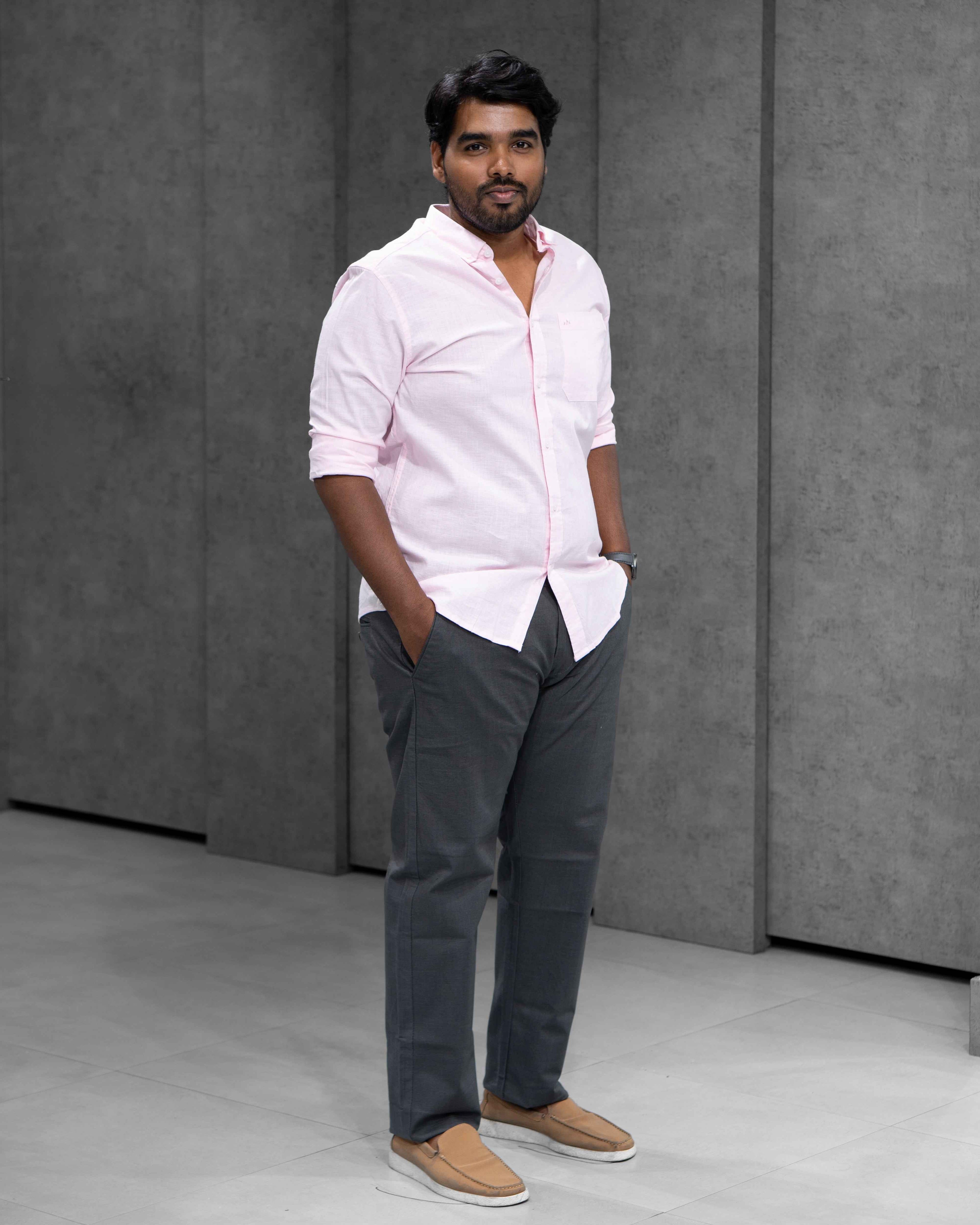 Menly Baby Pink Cotton Linen Shirt