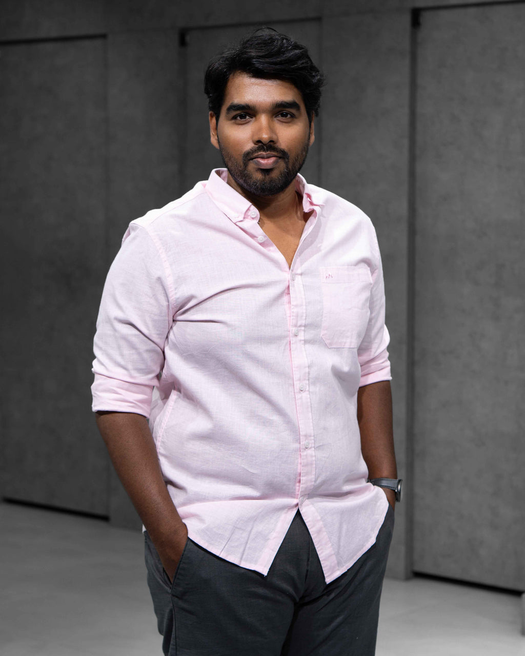 Menly Baby Pink Cotton Linen Shirt