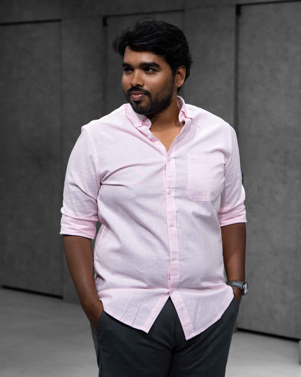 Menly Baby Pink Cotton Linen Shirt
