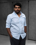 Menly Ice Blue Cotton Linen Shirt