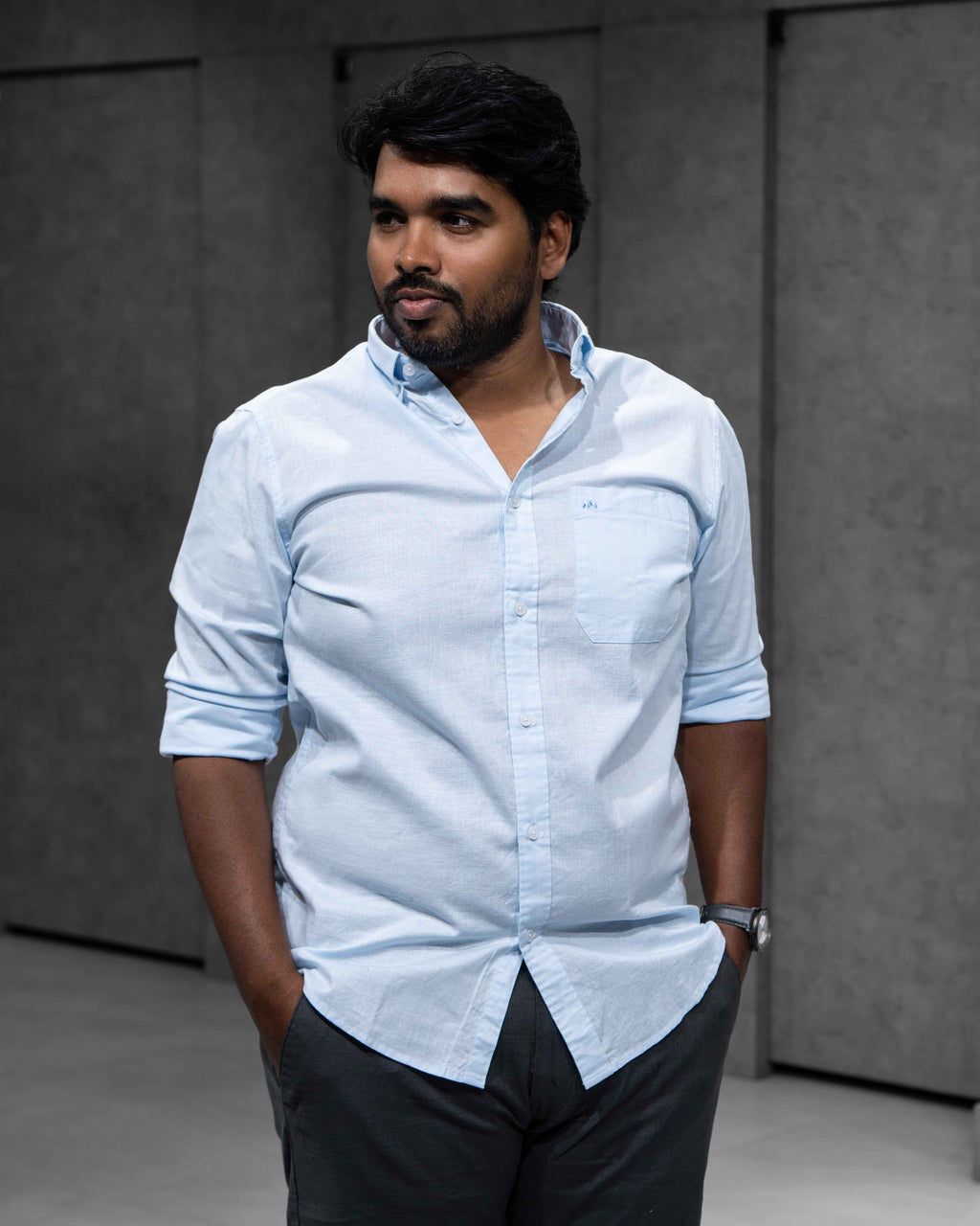 Menly Ice Blue Cotton Linen Shirt